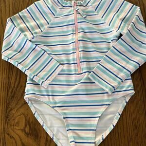 EGG Baby Little Girls Striped Rash Guard Swimsuit Sz 4T